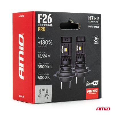 LED Hovedlys Serie F26 PRO LumiTec LIMITED +130% DUO FULL CANBUS H7 H18 12V 24V AMIO-04872