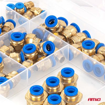Pneumatisk gevind hurtigkoblingssæt 1 4-16mm 72 stk AMIO-04922