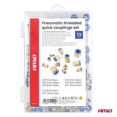 Pneumatisk gevind hurtigkoblingssæt 1 4-16mm 72 stk AMIO-04922