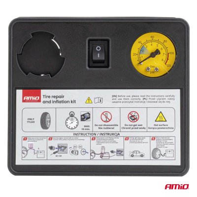 Dækreparations- og oppustningssæt 31 mm cylinderdiameter 12V AMIO-04930