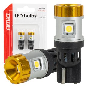 LED pærer CANBUS T10 3030 4SMD + 3020 1SMD Hvid 12/24V AMIO-04990