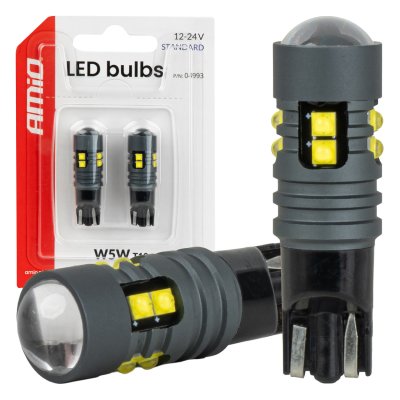 LED-pærer STANDARD T10 2525 10SMD Hvid 12/24V AMIO-04993