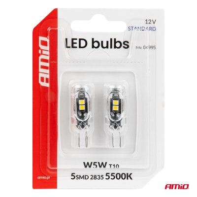 LED pærer STANDARD T10 2835 5SMD Hvid 12V AMIO-04995