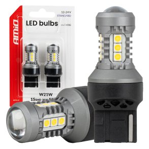 LED pærer STANDARD 7440 W21W 3030 15SMD Hvid 12/24V AMIO-04996