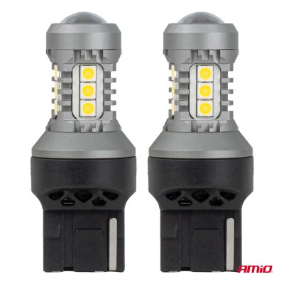 LED pærer STANDARD 7440 W21W 3030 15SMD Hvid 12/24V AMIO-04996
