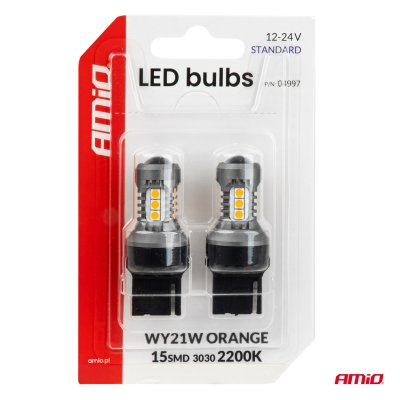 LED pærer STANDARD 7440 WY21W 3030 15SMD Orange 12/24V AMIO-04997