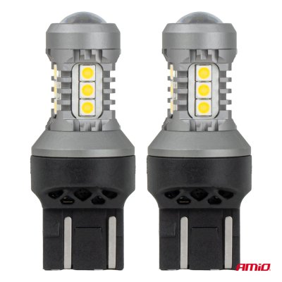 LED pærer STANDARD 7443 W21/5W 3030 15SMD Hvid 12/24V AMIO-04998