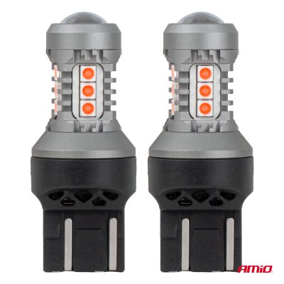 LED-pærer STANDARD 7443 W21/5W 3030 15SMD Rød 12/24V AMIO-04999