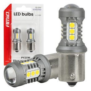 LED pærer STANDARD BAU15S PY21W 3030 15SMD Hvid 12/24V AMIO-05001