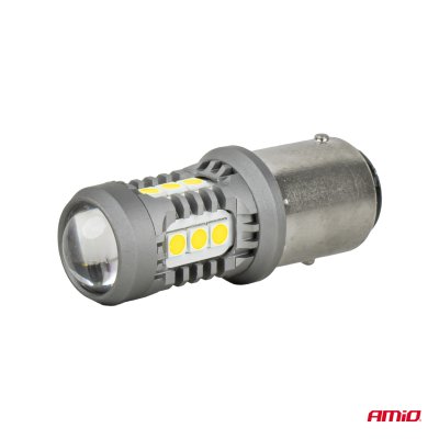 LED pærer STANDARD BAU15S PY21W 3030 15SMD Hvid 12/24V AMIO-05001