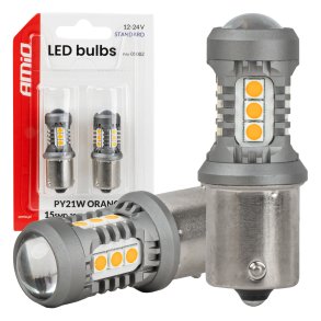 LED pærer STANDARD BAU15S PY21W 2x1860SMD 3030 15SMD Orange 12/24V AMIO-05002