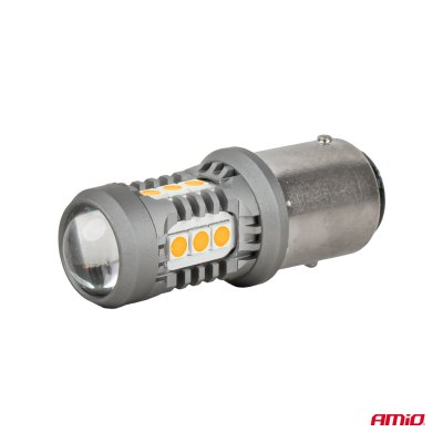LED pærer STANDARD BAU15S PY21W 2x1860SMD 3030 15SMD Orange 12/24V AMIO-05002