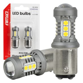 LED pærer STANDARD BAY15D P21/5W 3030 15SMD Hvid 12/24V AMIO-05003