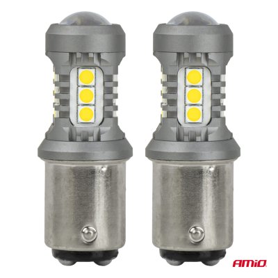 LED pærer STANDARD BAY15D P21/5W 3030 15SMD Hvid 12/24V AMIO-05003