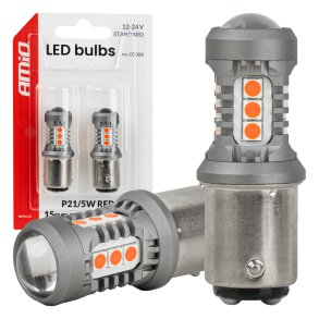 LED pærer STANDARD BAY15D P21/5W 3030 15SMD Rød 12/24V AMIO-05004