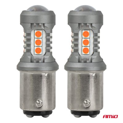 LED pærer STANDARD BAY15D P21/5W 3030 15SMD Rød 12/24V AMIO-05004