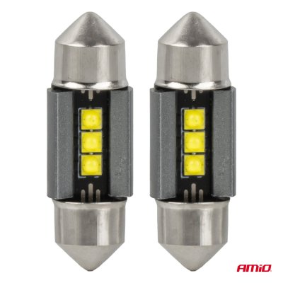 LED-pærer CANBUS 31mm 2525 3SMD Hvid 12/24V AMIO-05006