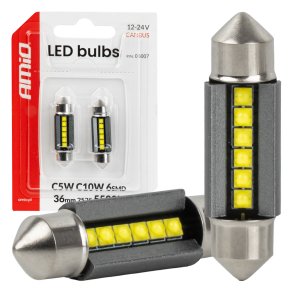 LED-pærer CANBUS 36mm 2525 6SMD Hvid 12/24V AMIO-05007