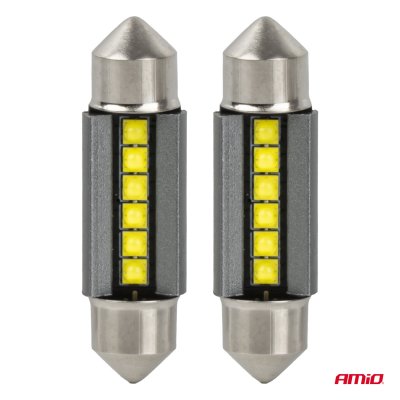 LED pærer CANBUS 39mm 2525 6SMD Hvid 12/24V AMIO-05008