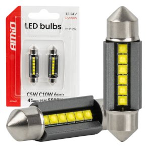 LED-pærer CANBUS 41mm 2525 6SMD Hvid 12/24V AMIO-05009