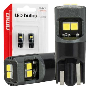 LED pærer CANBUS T10 2020 6SMD Hvid 12/24V AMIO-05010