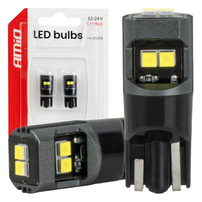 LED pærer CANBUS T10 2020 6SMD Hvid 12/24V AMIO-05010