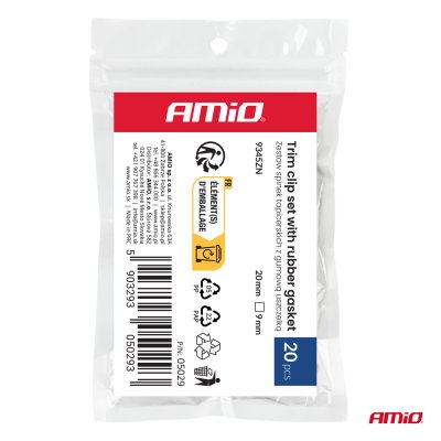Polsterskruen s�t med gummipakning 20 mm ⌀ 9 mm, 20 stk. AMIO-05029