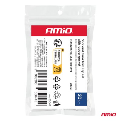 D�r- og bagagerumstrimklips med gummitetning 20 mm, 20 stk. AMIO-05041