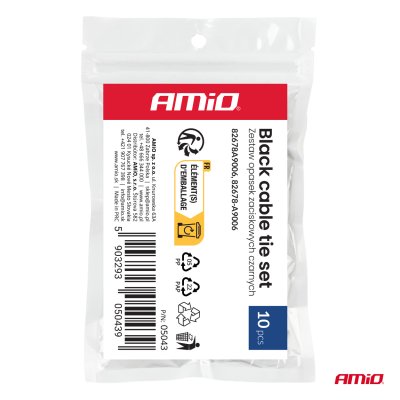 Sort kabelbinder s�t, 10 stk. AMIO-05043