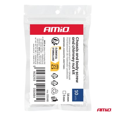 Universal skrue- og monteringsclip s�t til karrosseri og chassis 16 mm ⌀ 5 mm, 10 s�t AMIO-05048