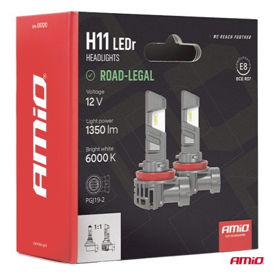 LEDr forlygter med vejgodkendelse R37 E-MARK H11 PnP FAN 18W AMIO-05120