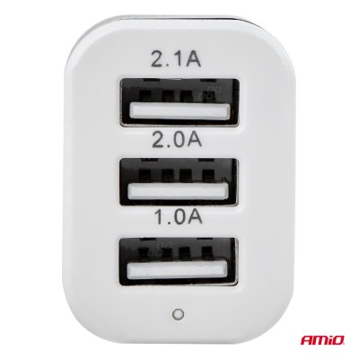 Telefonoplader 3xUSB hvid PCH-03