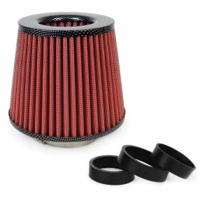 Bil Air Conical Filter rød/kulfiber, universel, 3 monteringsadaptere AMIO-01713