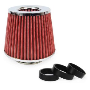 Bil Luft Konisk Filter rød/krom, universel, 3 monteringsadaptere AMIO-01282