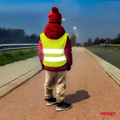 Refleksvest til børn gul med certifikat AMIO-01736