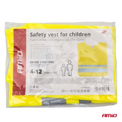 Refleksvest til børn gul med certifikat AMIO-01736