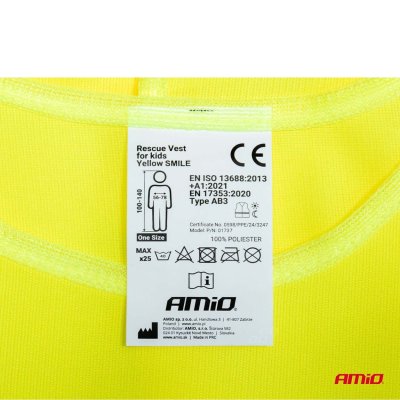 Sikkerhedsvest til børn gul med certifikat AMIO-01737