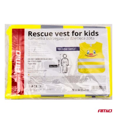 Sikkerhedsvest til børn gul med certifikat AMIO-01737