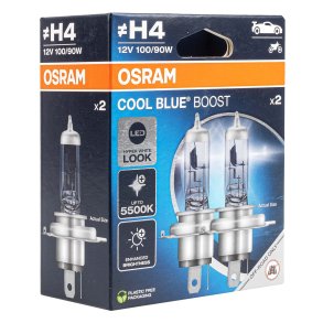 Halogenpære Osram H4 12V 100/90W P43t Cool Blue Boost 5000K / 2 stk.