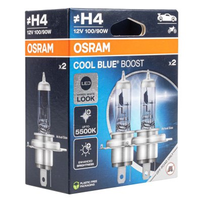 Halogenpære Osram H4 12V 100/90W P43t Cool Blue Boost 5000K / 2 stk.
