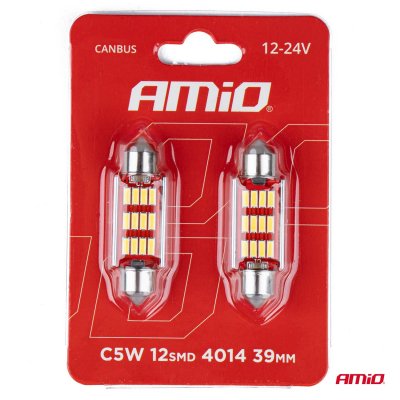 LED CANBUS 4014 12SMD Feste C5W C10W C3W 39mm Hvid 12V/24V
