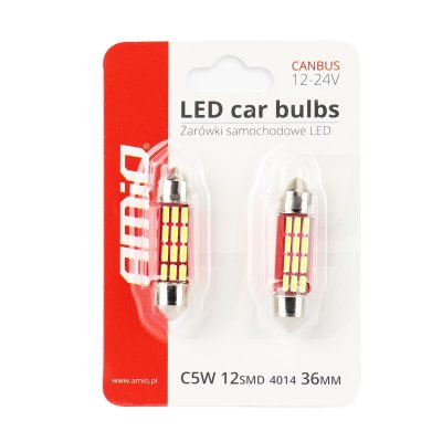 LED CANBUS 4014 12SMD Festoon C5W C10W C3W 36mm Hvid 12V/24V