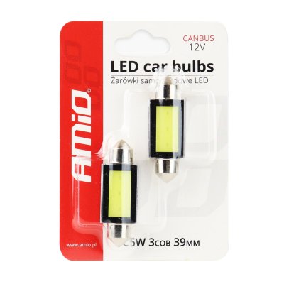 LED CANBUS COB3 Festoon C5W C10W C3W 39mm Hvid 12V