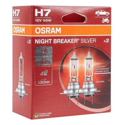 Halogenpærer Osram H7 12V NIGHT BREAKER SILVER +100% /2 stk