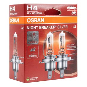 Halogenpærer Osram H4 12V NIGHT BREAKER SILVER +100% /2 stk