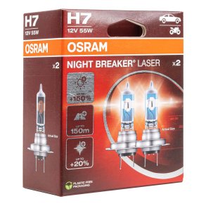 Halogenpære Osram H7 12V 55W PX26d NIGHT BREAKER LASER +150% /2stk