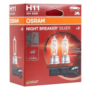 Halogenpære Osram H11 12V 55W PGJ19-2 NIGHT BREAKER SILVER+100% /2stk