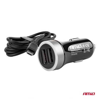 Biloplader PCH PRO-01 microUSB+2xUSB 2.4A 12/24V