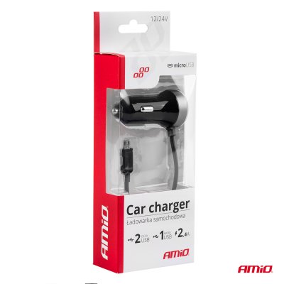 Biloplader PCH PRO-01 microUSB+2xUSB 2.4A 12/24V