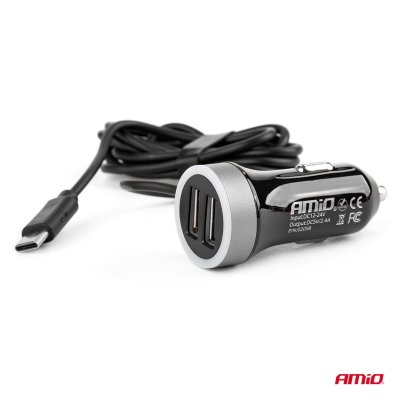 Telefonoplader 12/24V Micro C + 2x USB 2.4A PCH PRO-3